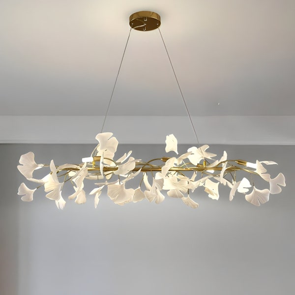 Long-Form Ceramic Ginkgo Leaf Chandelier