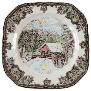 Johnson Brothers The Friendly Village Square Salad Plate Covered Bridge Pattern England 1883