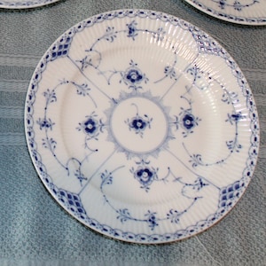 Royal Copenhagen Blue Fluted Half Lace Dessert Plate #573 - 4 Plates Available