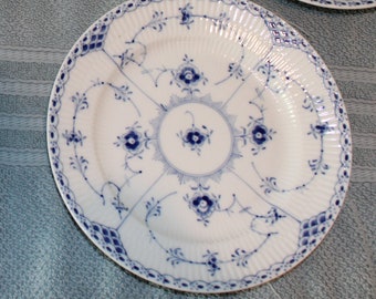 Royal Copenhagen Blue Fluted Half Lace Dessert Plate #573 - 4 Plates Available