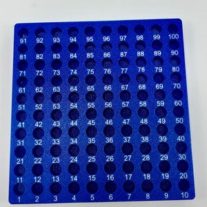 May include: A blue plastic storage box with 100 numbered compartments. The box is designed to hold small items, such as beads, buttons, or other craft supplies.