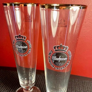 Warsteiner 0,2 L Wine Glass 8&quot; Tall Set Gold Trim Germany