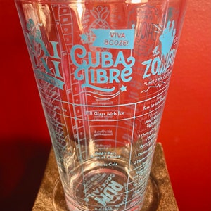 Rum Cocktails Bottoms Up Drinking Glass Blue Lettering 6” Tall