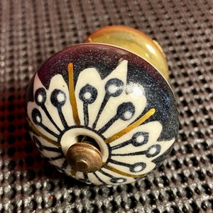 Vintage Ceramic Drawer Black Gold Knob With Hardware Floral Design