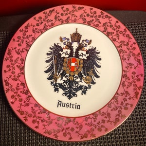 Gold Encrusted Austria Coat of Arms Plate Vintage