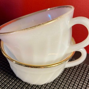 Fire King White Swirl Tea Cup Set Bone China Gold RiM