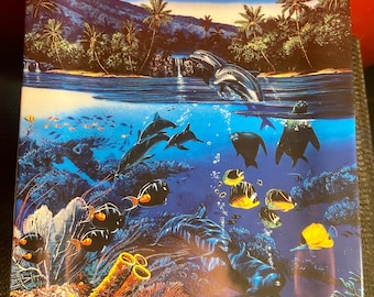 Vintage 1991 Christian Riese Lassen Dolphin Print Framed Art