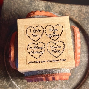 I Love You Heart Cube 4-Way Wooden 1990s Rubber Stamp Small 2”