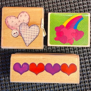Heart Wooden Small Stamp Rubber Vintage Set 3pc