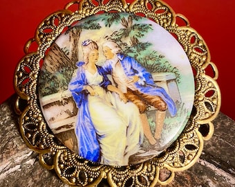 Western Germany Brooch 2” Porcelain Bronze 1950s
