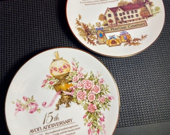Avon Anniversary Porcelain Plate Set Gold Trim 1995