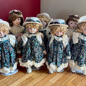 Porcelain Girl’s Doll 16” Tall Lot Of 7 Vintage 1990s
