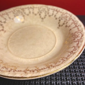 Crooksville China Co USA Tan Shallow Bowl Floral Gold Trim Small Vintage