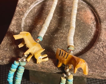 Safari Stone Bead Necklace Wooden Animals 17”