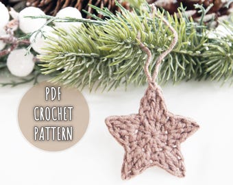 Patroon gehaakt kerststerornament, pdf gehaakt sterpatroon, kerstboomornament, eenvoudige doe-het-zelf-haakdecoratie
