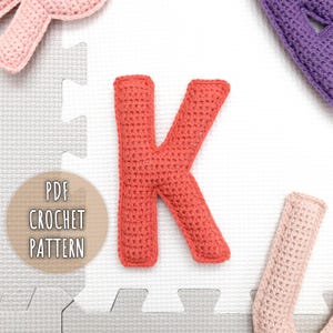 Padrão de crochê da letra K, letras maiúsculas de amigurumi de pelúcia, padrão de alfabeto de crochê, padrão de letras de crochê de pelúcia, alfabeto 3D maiúsculo