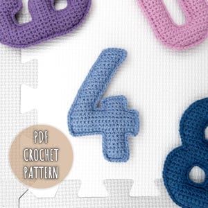 Patrón de crochet número 4, Número cuatro de crochet suave, Tutorial de números amigurumi, Patrón de marcador de hitos de crochet, Juguete educativo Montessori