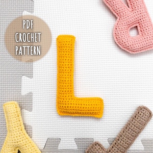 Patrón de crochet de la letra L, letras mayúsculas rellenas de amigurumi, patrón del alfabeto de crochet, patrón de letras de crochet de peluche, alfabeto en mayúsculas en 3D