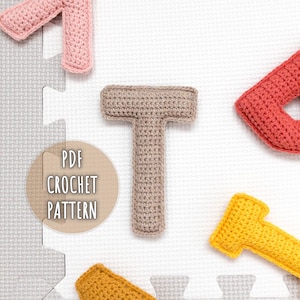 Padrão de crochê da letra T, letras maiúsculas de amigurumi de pelúcia, padrão de alfabeto de crochê, padrão de letras de crochê de pelúcia, alfabeto 3D maiúsculo