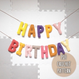 Happy Birthday-haakpatroon, pdf-patroon amigurumi-slinger, gehaakte Happy Birthday-banner, duurzaam feestdecor