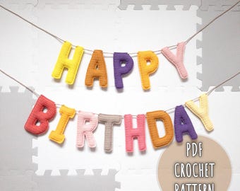 Happy Birthday Crochet Pattern, PDF Amigurumi Garland Pattern, Crochet Happy Birthday Banner, Sustainable Party Decor