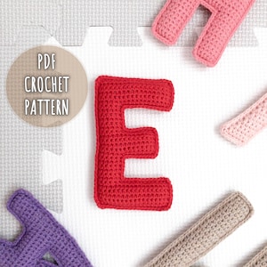 Patrón de crochet de la letra E, patrón del alfabeto de crochet, letra E de peluche amigurumi, letra mayúscula de peluche de crochet, juguete de aprendizaje Montessori