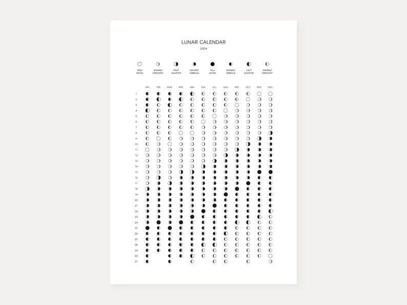 Lunar Calendar 2024 Printable Lunar Calendar Functional Minimalist Lunar Calendar 2024 Printable Lunar Calendar Functional Minimalist