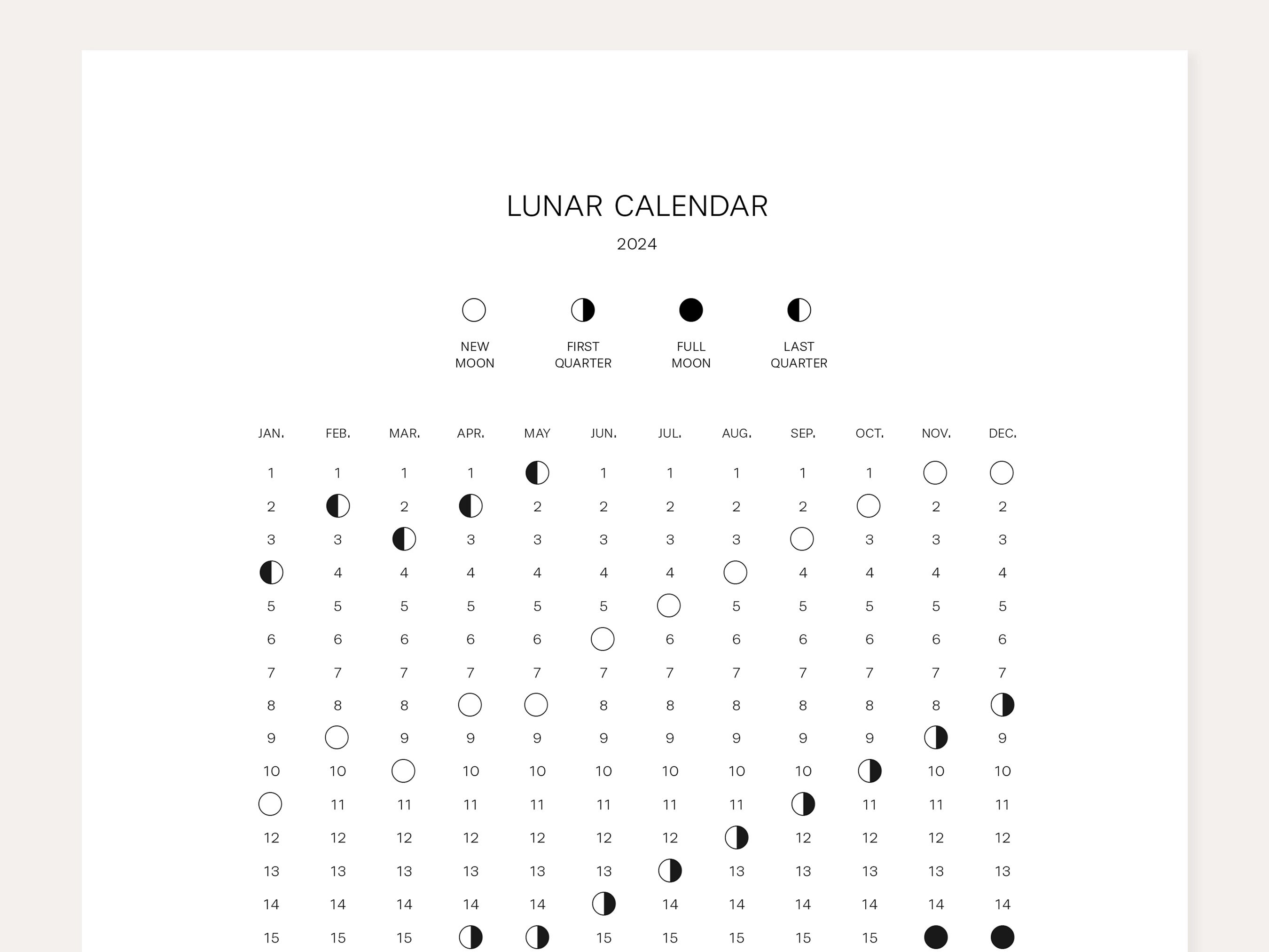 Lunar Calendar 2024 Printable Lunar Calendar Functional Etsy Lunar Calendar 2024 Printable Lunar Calendar Functional Etsy