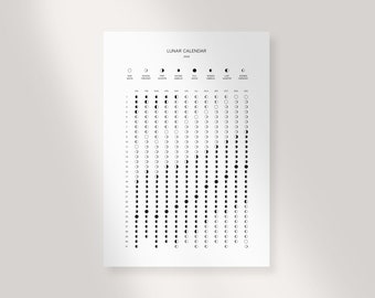 Lunar Calendar 2024 | Printable Lunar Calendar | Functional, Minimalist Design | Five Time Zones Available!