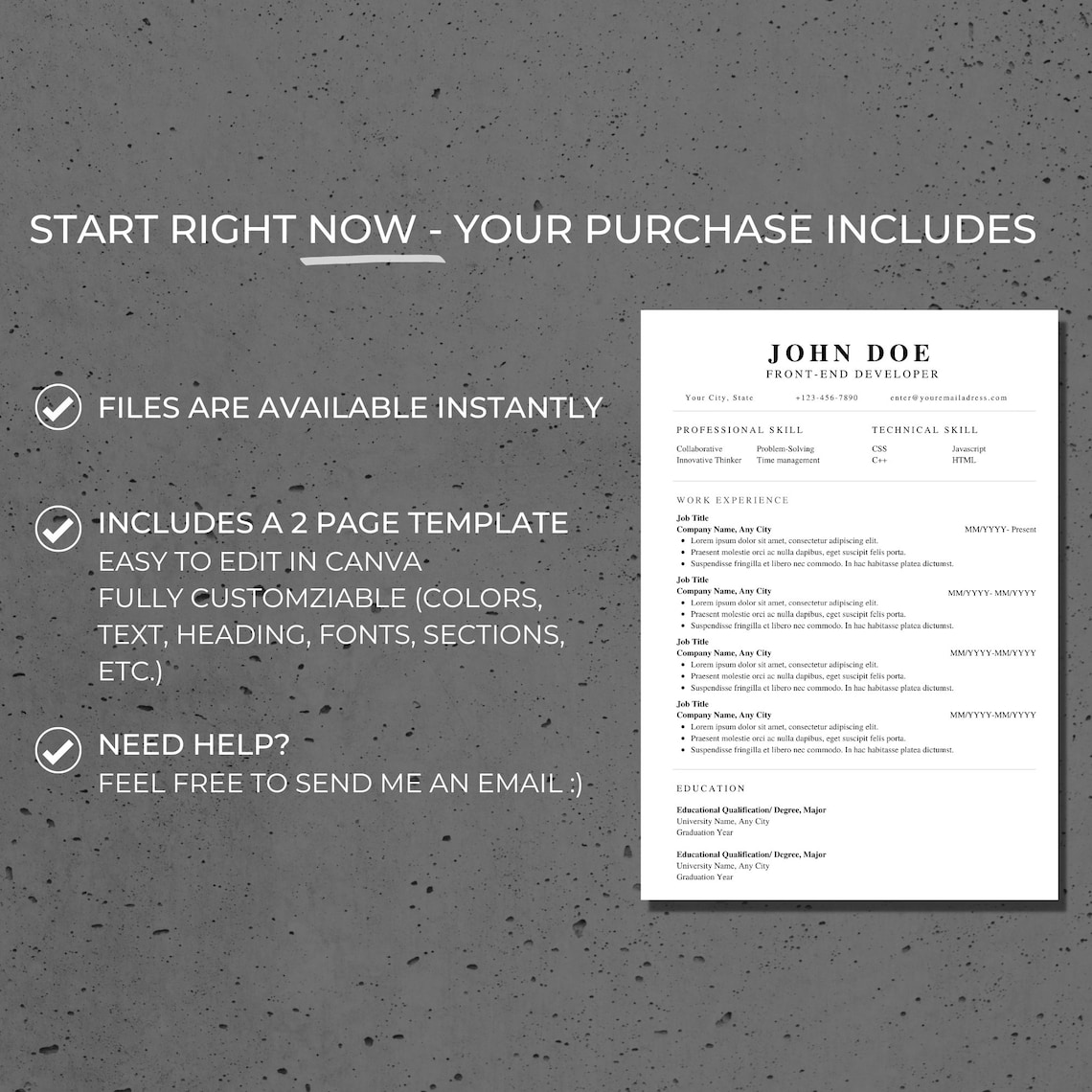 ATS Friendly Resume Template for Canva | ATS Compatible Resume