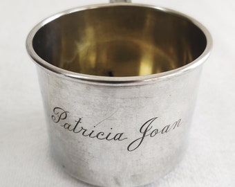 Vintage Silver Baby Childs Cup, Engraved Small Sterling Mug, International Sterling, Patricia Joan
