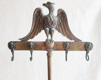 Antique  Fireplace Accessorie Stand/Federal Eagle Brass/Copper Tri-Foot Victorian Hooks Early 1800s