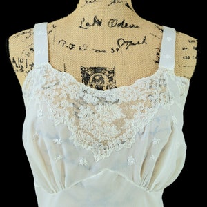 Vintage Feminine Antique White Slip Full Length Cameo Cut Lace and Embroidery
