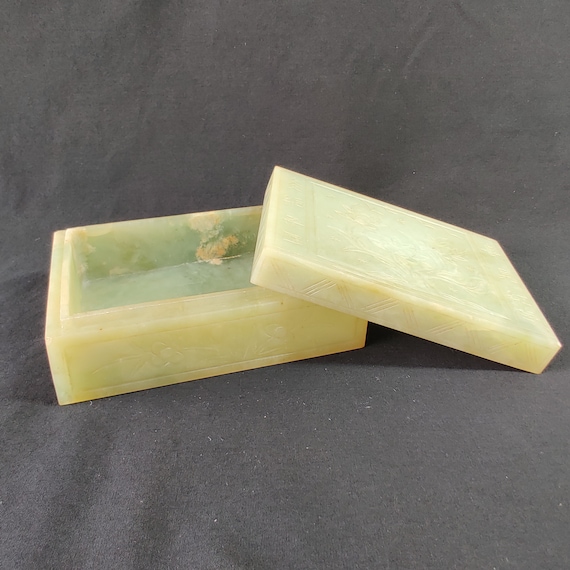 Vintage Jade Jewelry Trinket Box with Jade Lid, C… - image 7