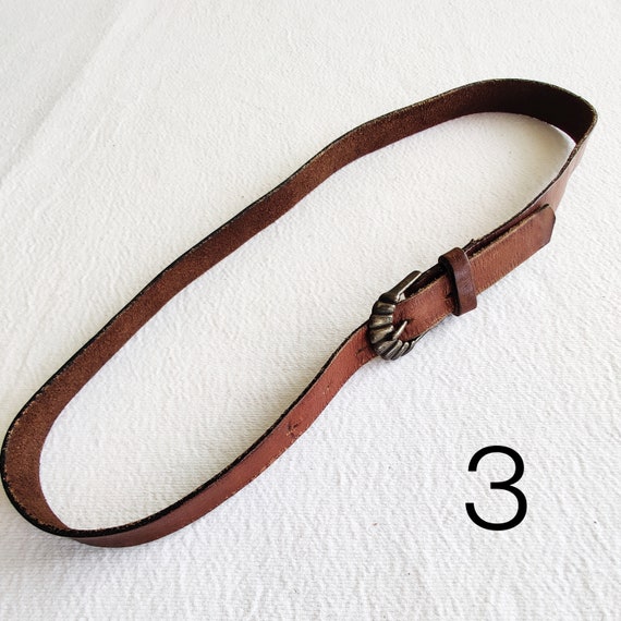 Vintage Belt, Brown Thin Leather Belt, Silver Ton… - image 6