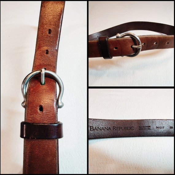 Vintage Belt, Brown Thin Leather Belt, Silver Ton… - image 9