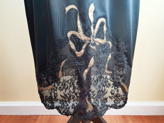 Vintage Black Slip Skirt Lace and Nylon with Sati… - image 3