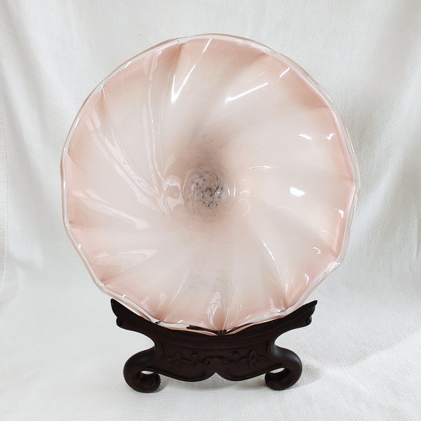 Vintage Ruffled Pink Glass Bowl-Dale Chihuly inspired Piece, Large Candy Dish Wall Decoration