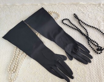 Lovely Vintage Black Elbow Length Gloves Hand Stitched Hand Sewn