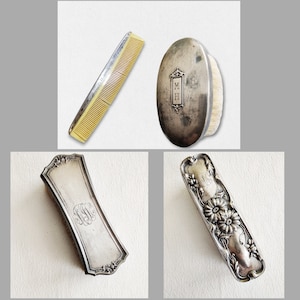 Antique Clothes Brush, Sterling Silver, Floral Design, Boar Bristles, Repousse Metal Work, Baby Brush Repousse Silver Grooming Brush