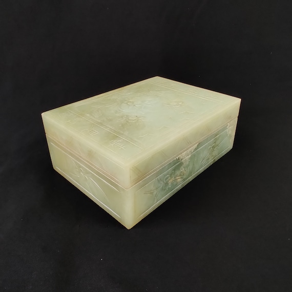 Vintage Jade Jewelry Trinket Box with Jade Lid, C… - image 2
