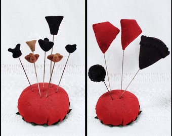 Vintage collection of Tufted  Hat Pins from the 1930-50&#39;s, Felt Hand Sewn Hat Pin, Mourning Black Pins / Hat Pins Collection Sequins Hat Pin