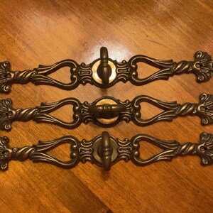 Set of 3 Vintage Keeler Brass Co. (KBC) Ornate 7" Drawer Pulls -  Skeleton Keyhole Knob - Reclaimed Hardware