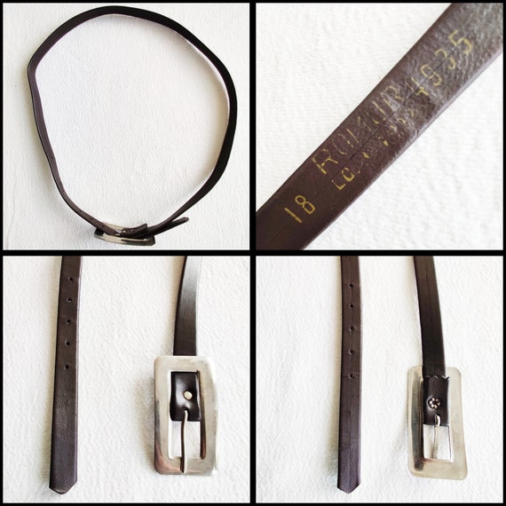 Vintage Belt, Brown Thin Leather Belt, Silver Ton… - image 3