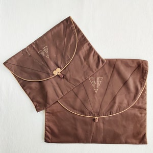 Antique Art Deco Lingerie Garment Bag Set of two Brown with Peach Piping/Lining