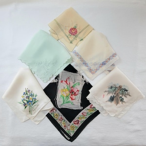 Vintage Silk Handkerchief, Options, Hand Painted Hanky, Scalloped Hankie, Asian Hankies, Wedding Gift, Bridal Party Favor, Something Old