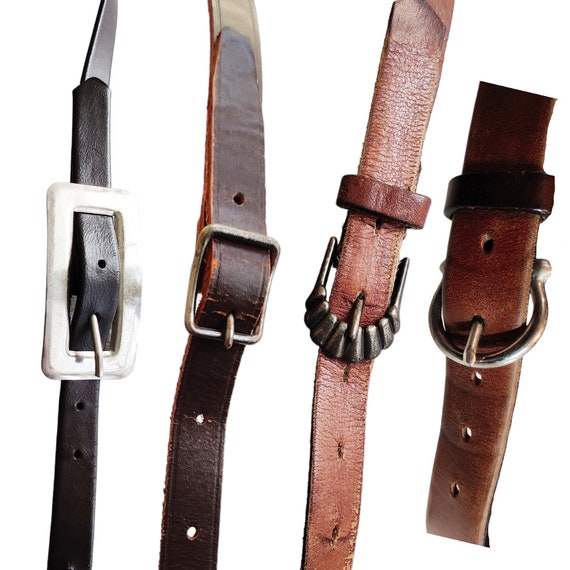 Vintage Belt, Brown Thin Leather Belt, Silver Ton… - image 1