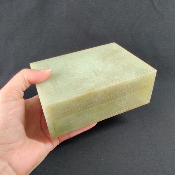 Vintage Jade Jewelry Trinket Box with Jade Lid, C… - image 4