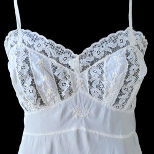 Vintage Antique White Slip Lingerie by Regine Brenner Circa 1950&#39;s Monogrammed and Embroidered with Floral Inserts.