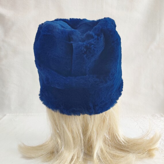 Vintage Royal Blue Rabbit Fur Hat 1960's Beanie-C… - image 2